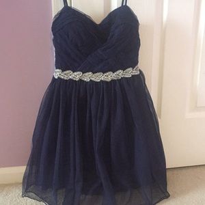 Dark blue strapless prom dress